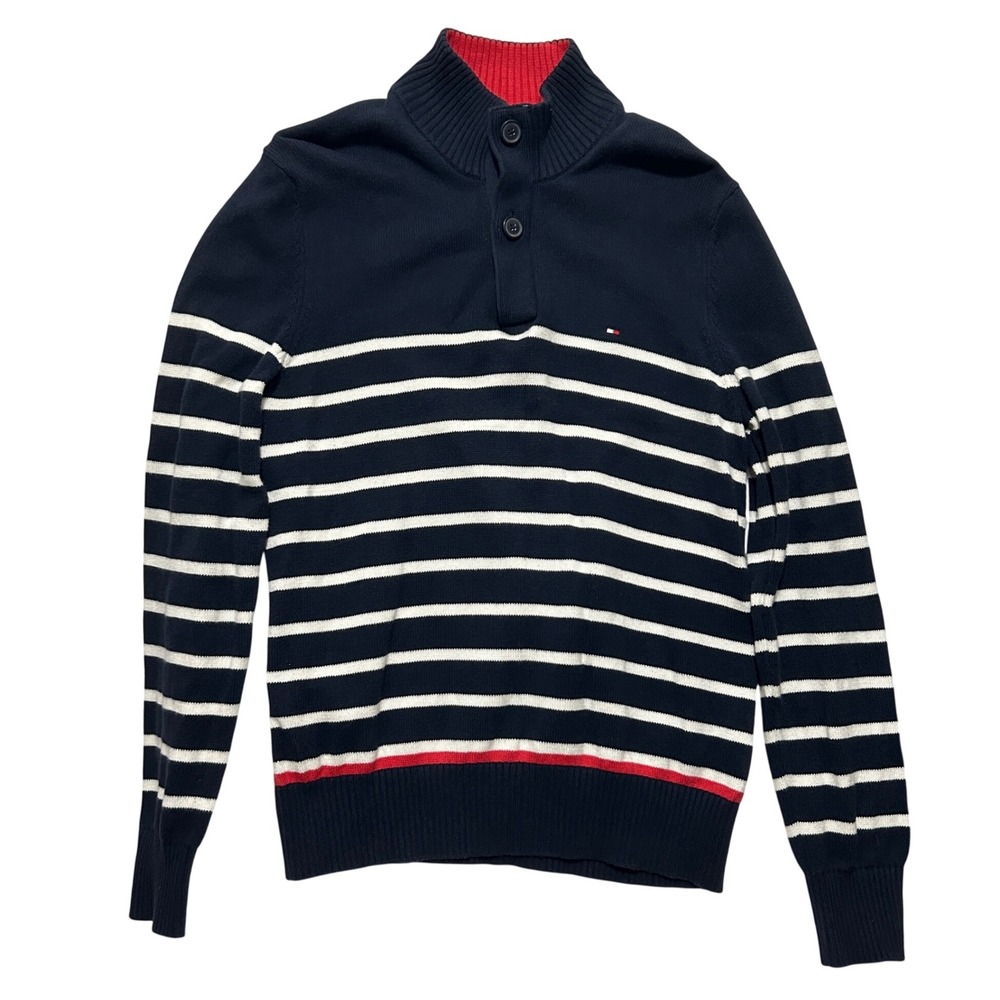Tommy Hilfiger Men Chunky Sweater S Button Mock Neck Nautical Preppy Old Money‎